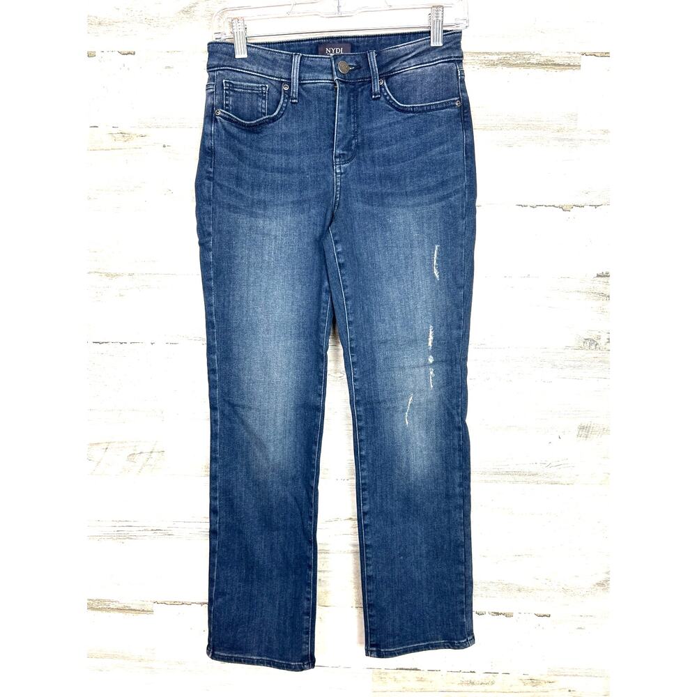 NYDJ Sherri Slim Distressed Jeans Womens 2 Medium Wash Denim Casual